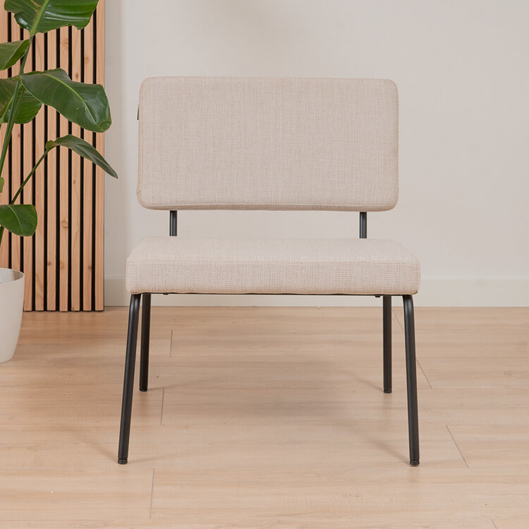 Fauteuil scandinave avec pouf Espen beige tissu recyclé