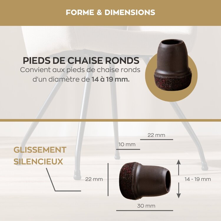 Lot de 4 protections de sol marron Ø14-19 mm