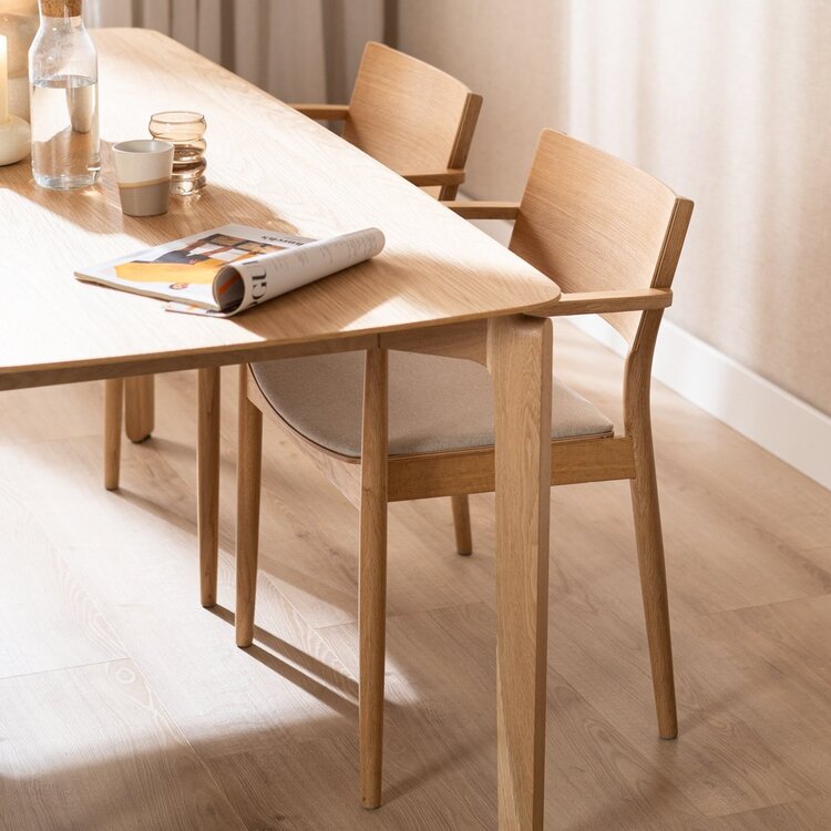 Chaise de salle à manger scandinave Juan en chêne naturel/off white