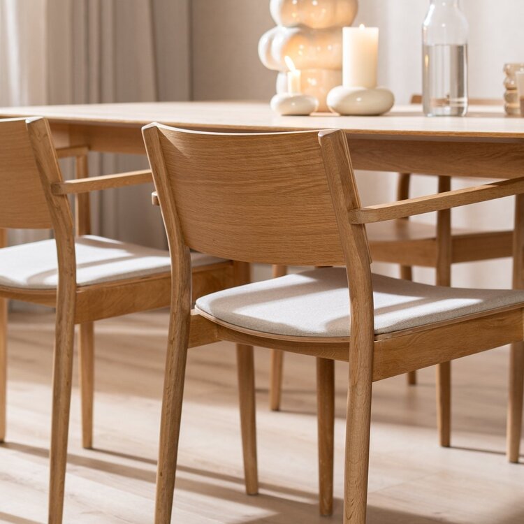 Chaise de salle à manger scandinave Juan en chêne naturel/off white
