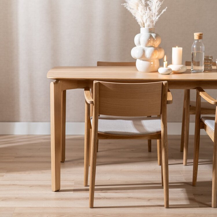 Chaise de salle à manger scandinave Juan en chêne naturel/off white