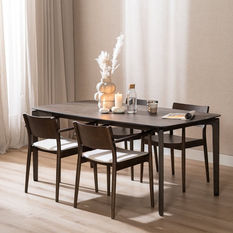 Chaise de salle à manger scandinave Juan noyer/off white