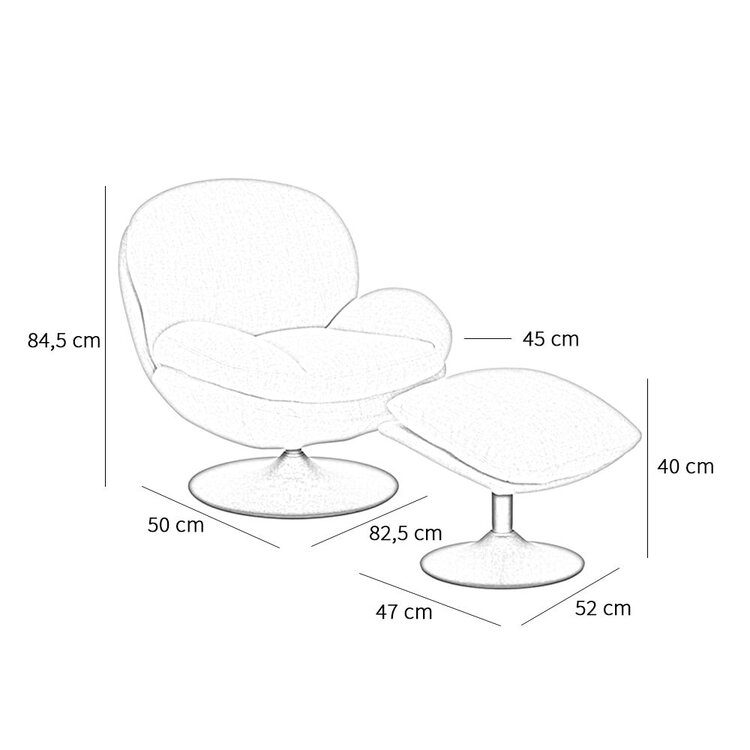 Fauteuil avec pouf Isobel tissu lin orange cuivre