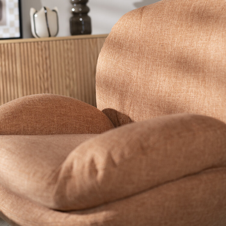 Fauteuil avec pouf Isobel tissu lin orange cuivre