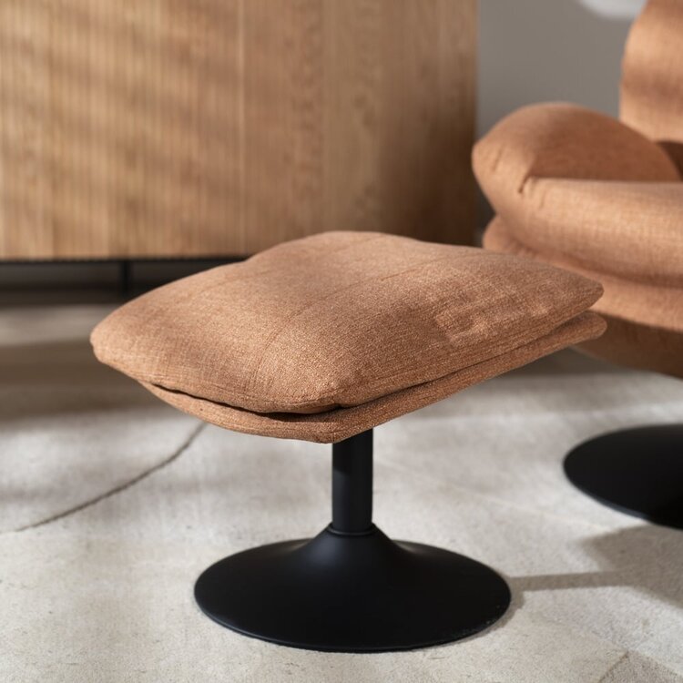 Fauteuil avec pouf Isobel tissu lin orange cuivre