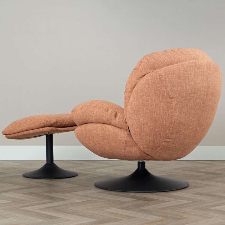 Fauteuil avec pouf Isobel tissu lin orange cuivre
