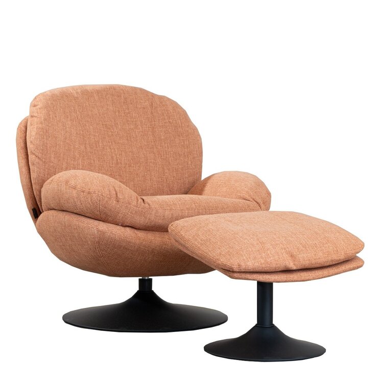 Fauteuil avec pouf Isobel tissu lin orange cuivre