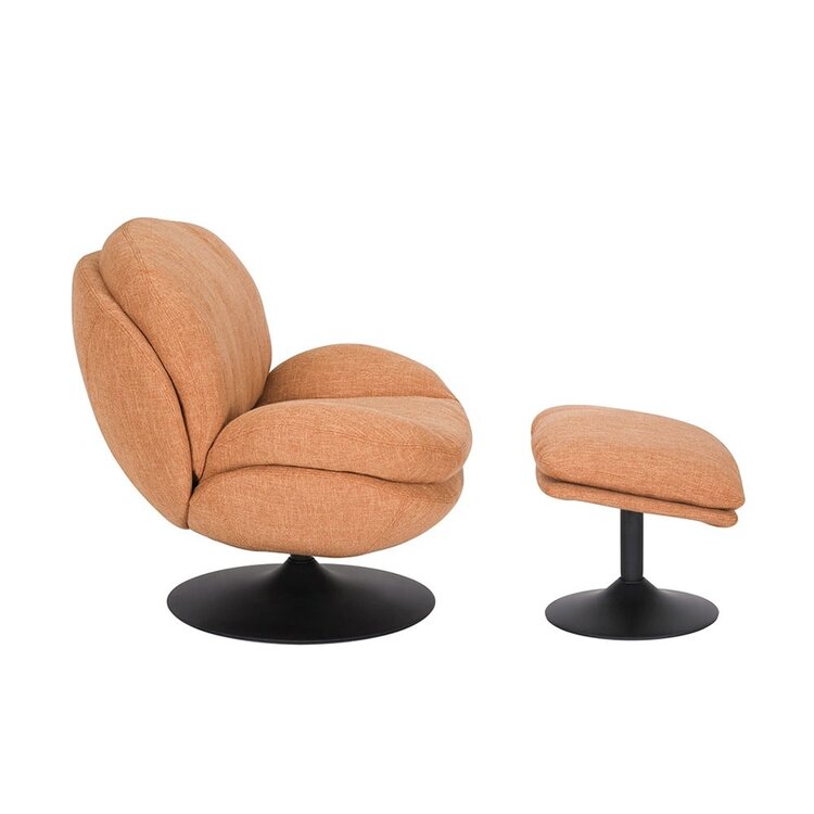 Fauteuil avec pouf Isobel tissu lin orange cuivre