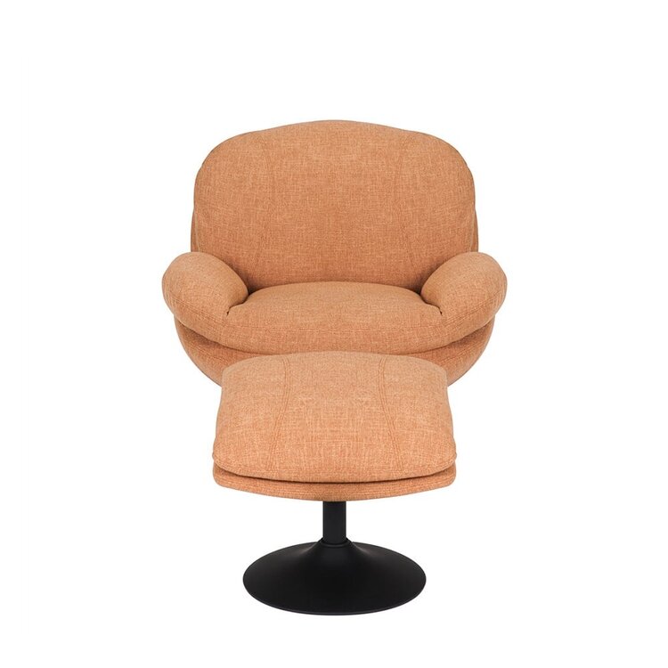 Fauteuil avec pouf Isobel tissu lin orange cuivre