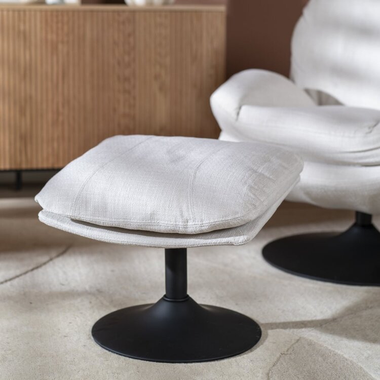 Fauteuil pivotant avec pouf Isobel tissu lin blanc cassé