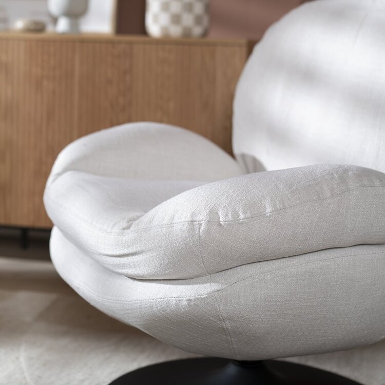 Fauteuil pivotant avec pouf Isobel tissu lin blanc cassé
