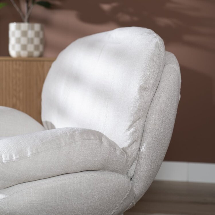 Fauteuil pivotant avec pouf Isobel tissu lin blanc cassé