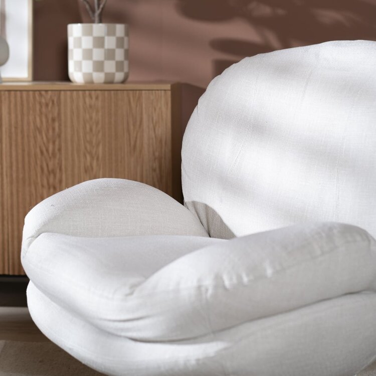 Fauteuil pivotant avec pouf Isobel tissu lin blanc cassé