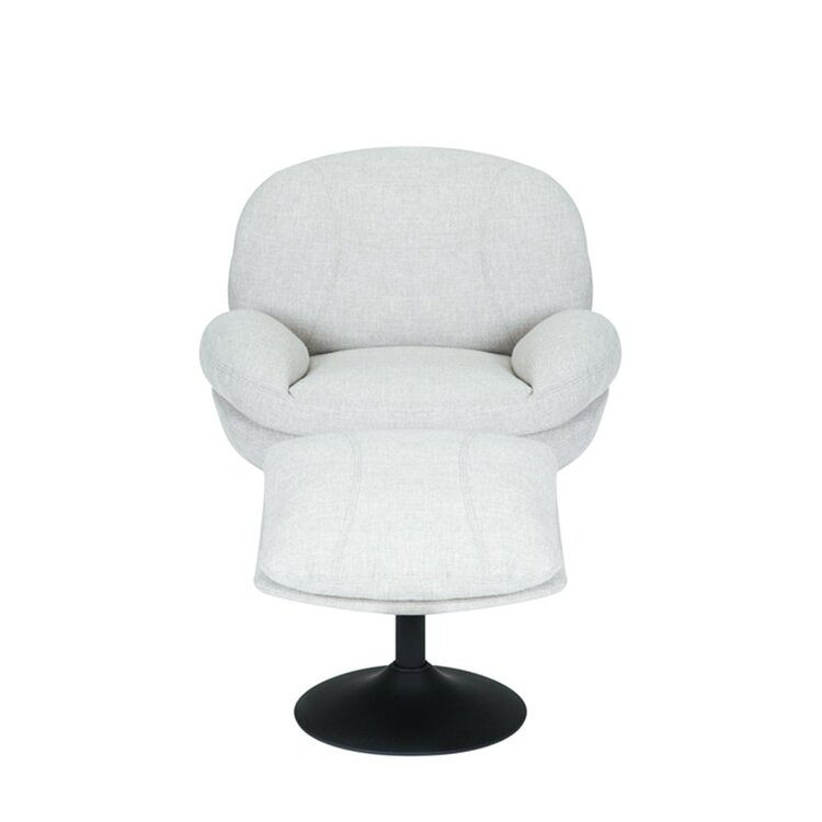 Fauteuil pivotant avec pouf Isobel tissu lin blanc cassé