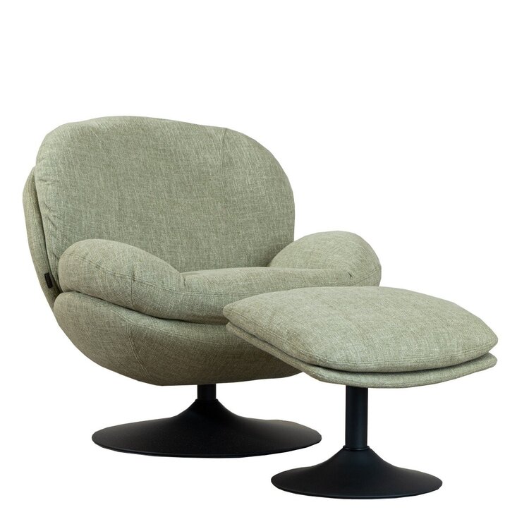 Fauteuil pivotant avec pouf Isobel tissu lin vert olive