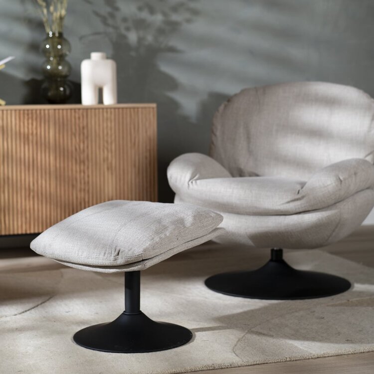 Fauteuil pivotant avec pouf Isobel tissu lin taupe