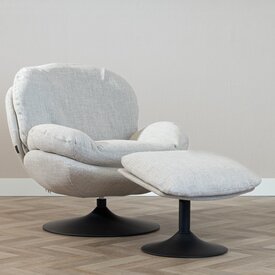 Fauteuil pivotant avec pouf Isobel tissu lin taupe