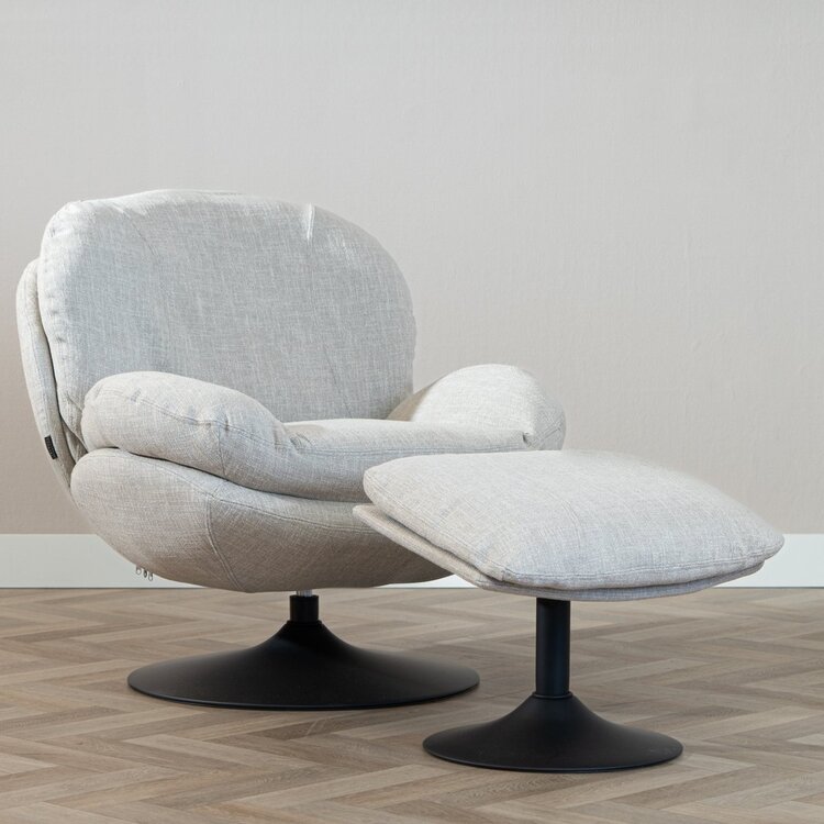 Fauteuil pivotant avec pouf Isobel tissu lin taupe