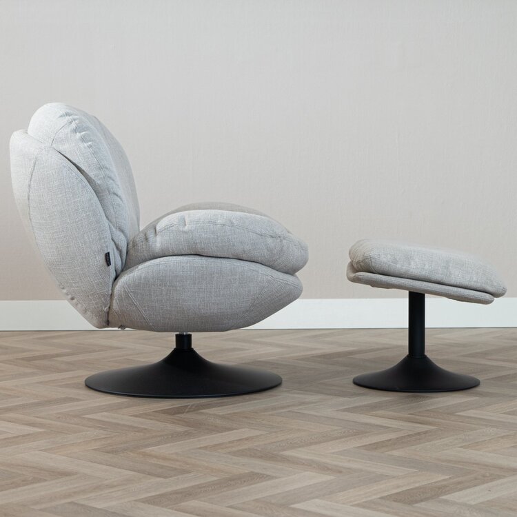 Fauteuil pivotant avec pouf Isobel tissu lin taupe