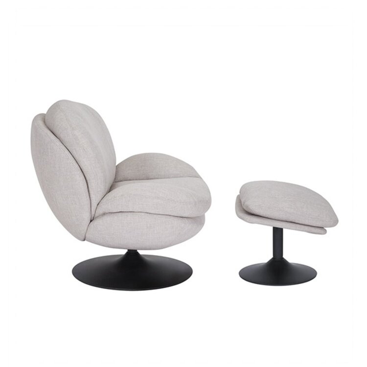 Fauteuil pivotant avec pouf Isobel tissu lin taupe