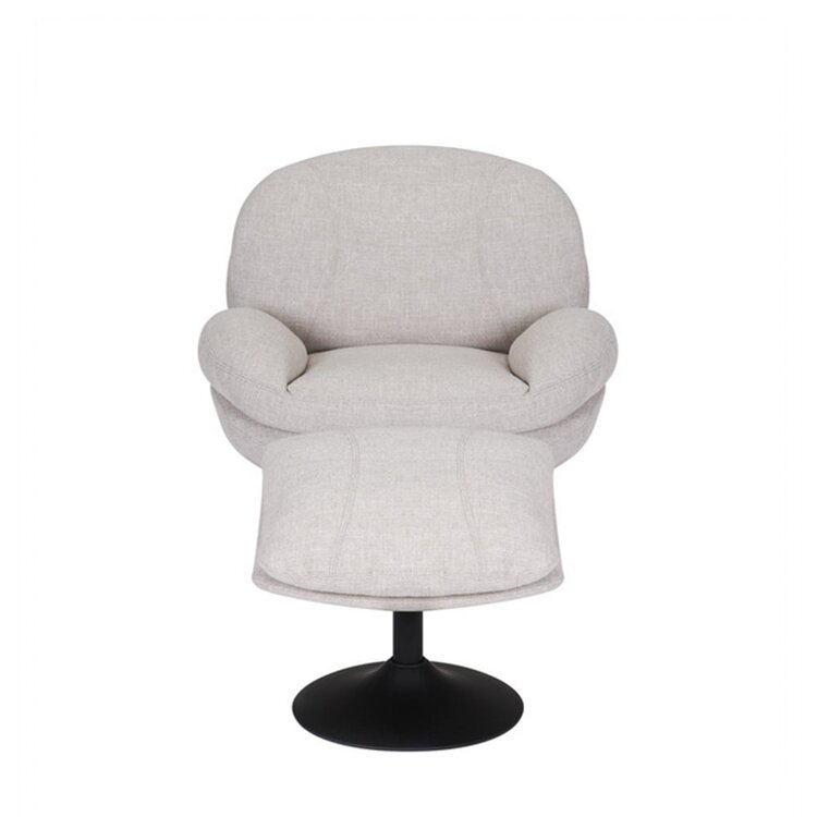 Fauteuil pivotant avec pouf Isobel tissu lin taupe