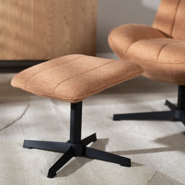 Fauteuil pivotant avec pouf Santa tissu lin orange cuivre