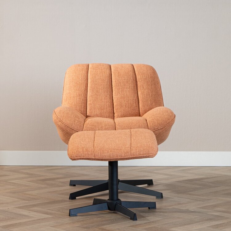 Fauteuil pivotant avec pouf Santa tissu lin orange cuivre