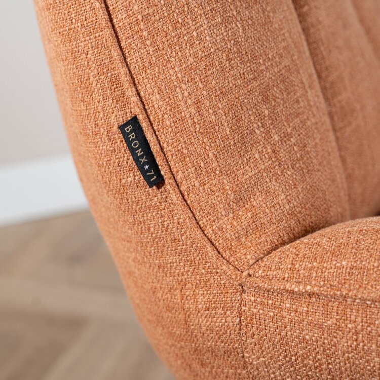 Fauteuil pivotant avec pouf Santa tissu lin orange cuivre