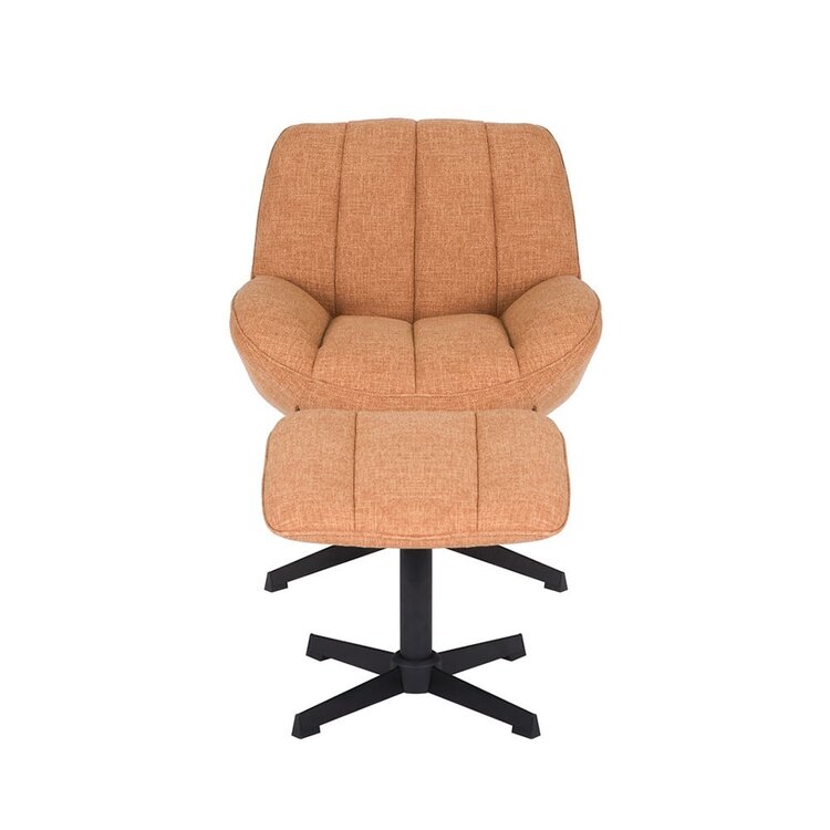 Fauteuil pivotant avec pouf Santa tissu lin orange cuivre