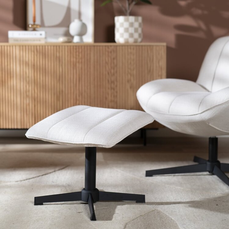 Fauteuil pivotant avec pouf Santa tissu lin blanc cassé