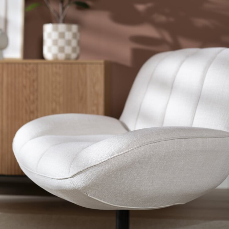 Fauteuil pivotant avec pouf Santa tissu lin blanc cassé
