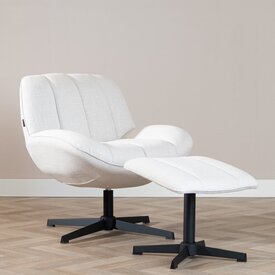 Fauteuil pivotant avec pouf Santa tissu lin blanc cassé