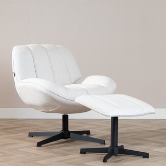 Fauteuil pivotant avec pouf Santa tissu lin blanc cassé