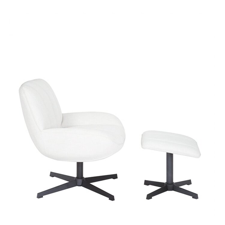 Fauteuil pivotant avec pouf Santa tissu lin blanc cassé