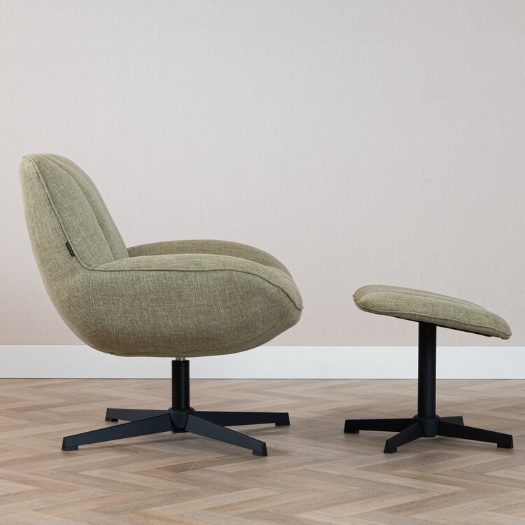 Fauteuil pivotant avec pouf Santa tissu lin vert olive