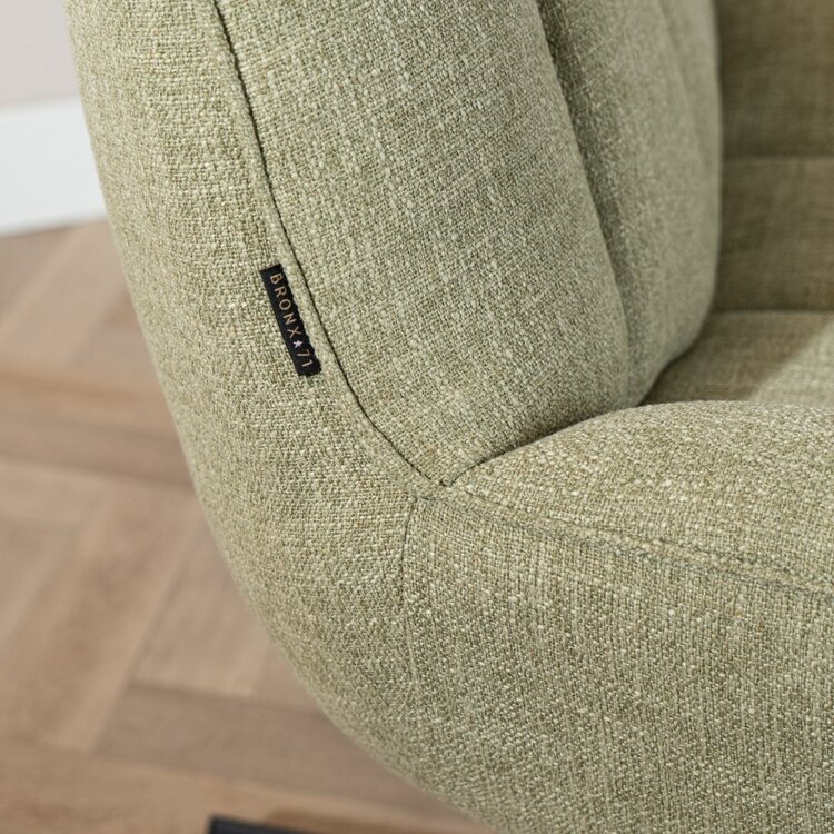 Fauteuil pivotant avec pouf Santa tissu lin vert olive