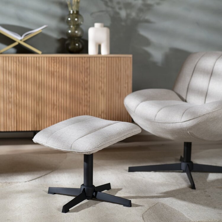 Fauteuil pivotant avec pouf Santa tissu lin taupe