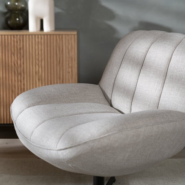 Fauteuil pivotant avec pouf Santa tissu lin taupe