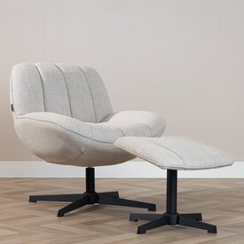 Fauteuil pivotant avec pouf Santa tissu lin taupe