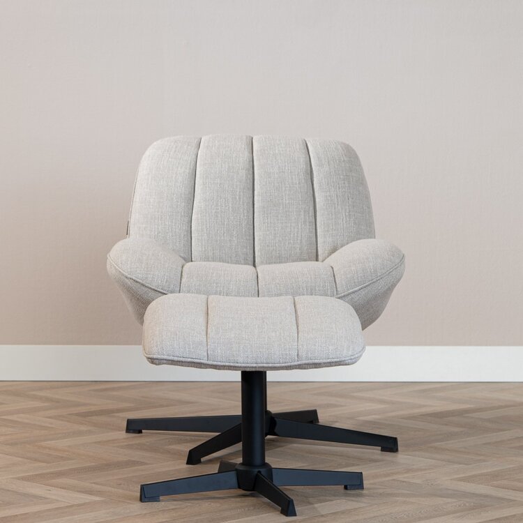 Fauteuil pivotant avec pouf Santa tissu lin taupe