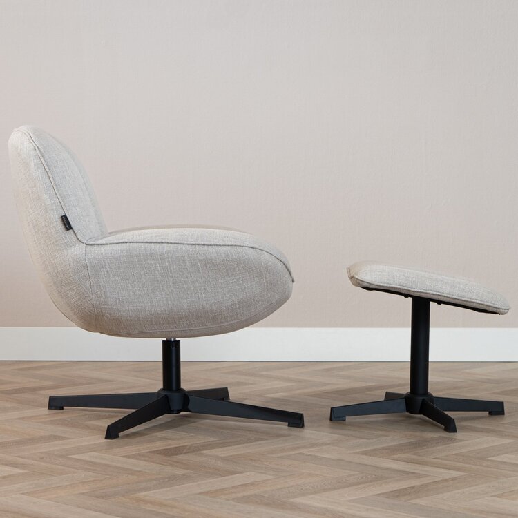 Fauteuil pivotant avec pouf Santa tissu lin taupe