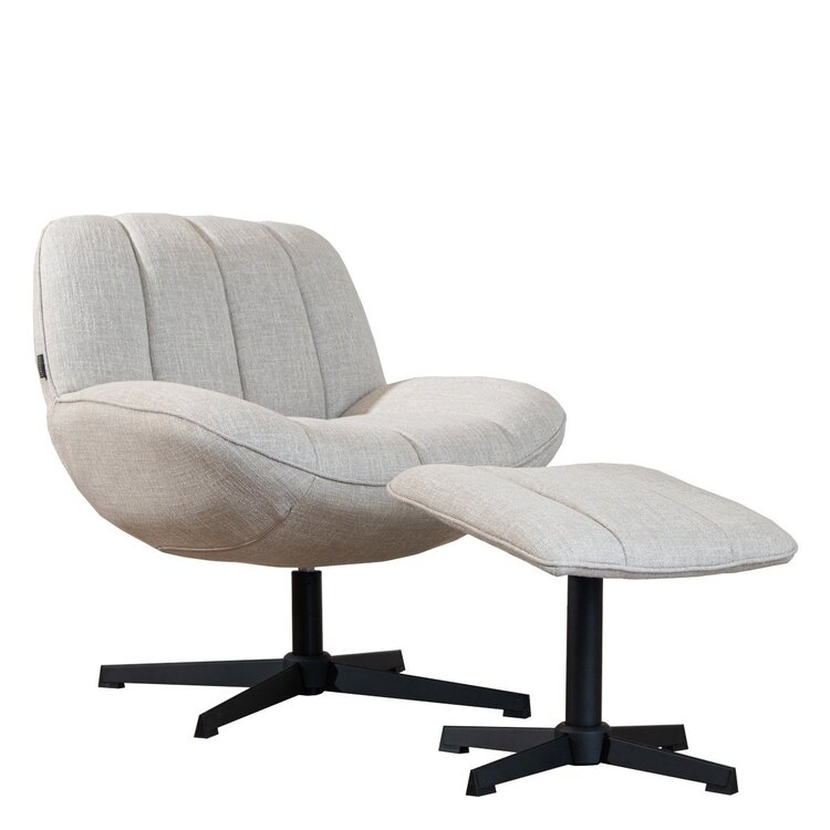 Fauteuil pivotant avec pouf Santa tissu lin taupe