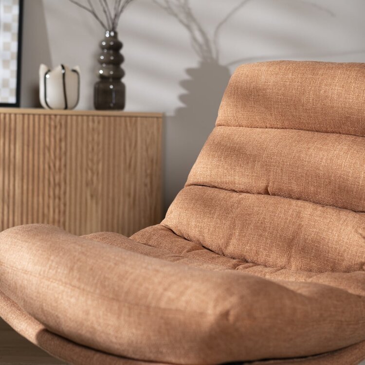 Fauteuil pivotant avec pouf Cristo tissu lin orange cuivre