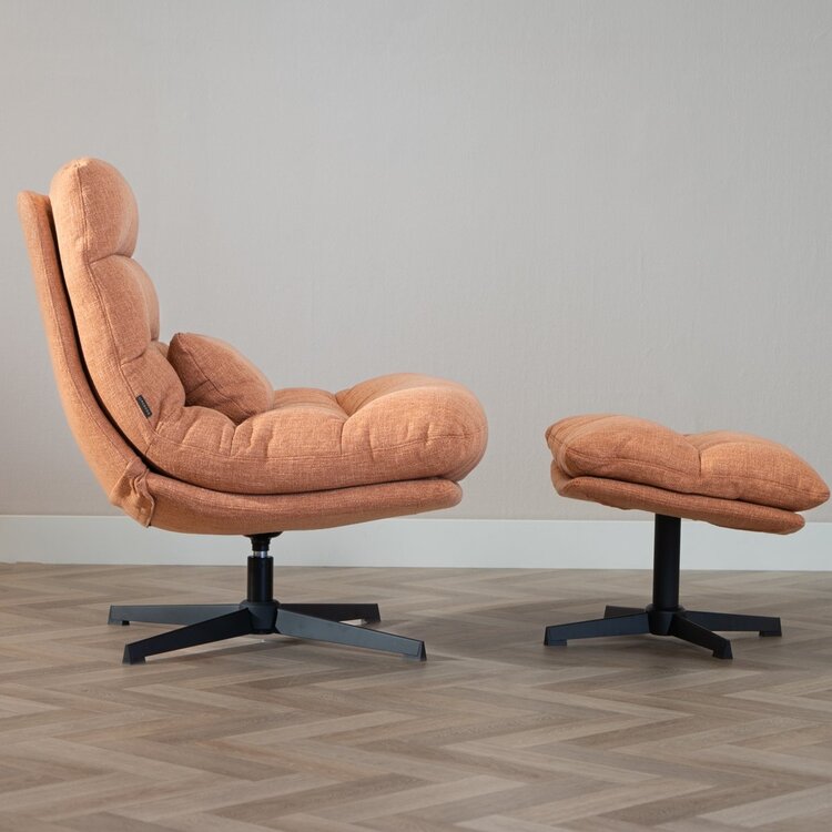 Fauteuil pivotant avec pouf Cristo tissu lin orange cuivre