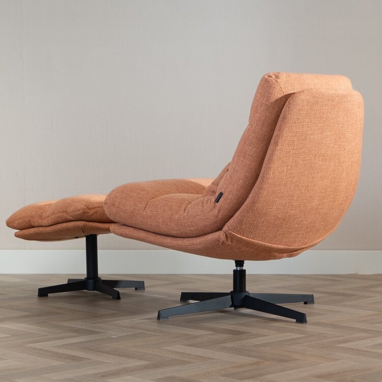 Fauteuil pivotant avec pouf Cristo tissu lin orange cuivre