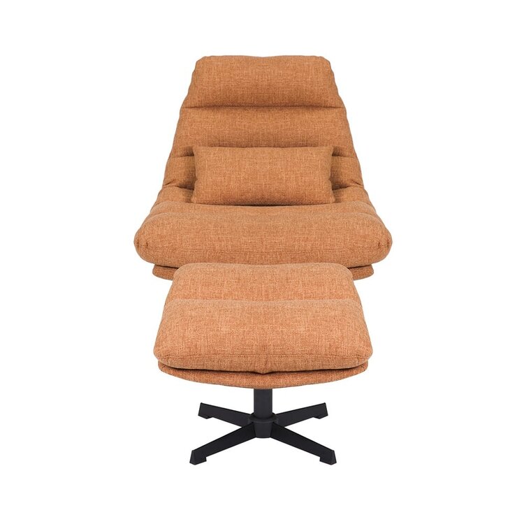 Fauteuil pivotant avec pouf Cristo tissu lin orange cuivre