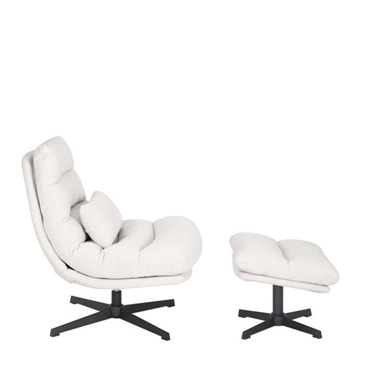 Fauteuil pivotant avec pouf Cristo tissu lin blanc cassé