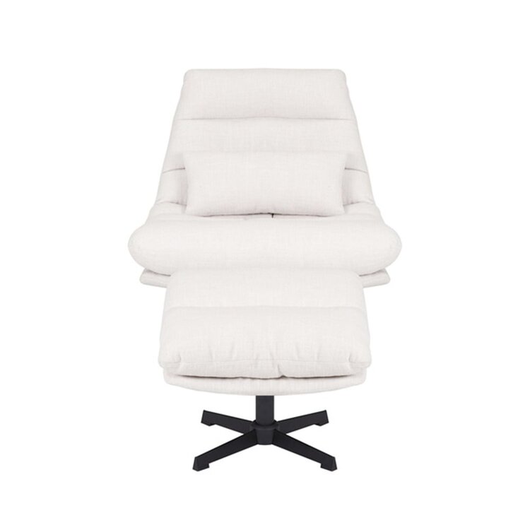 Fauteuil pivotant avec pouf Cristo tissu lin blanc cassé