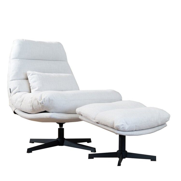 Fauteuil pivotant avec pouf Cristo tissu lin blanc cassé