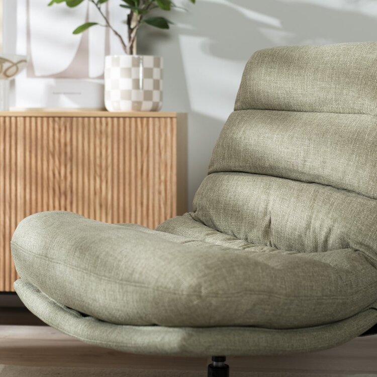 Fauteuil pivotant avec pouf Cristo tissu lin vert olive